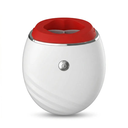 White and red spherical device with power button lip plumper without filler 
